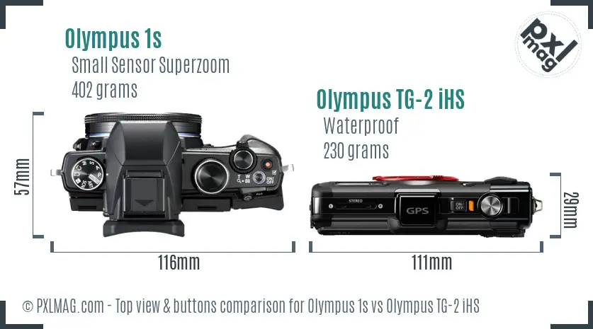 Olympus 1s vs Olympus TG-2 iHS top view buttons comparison