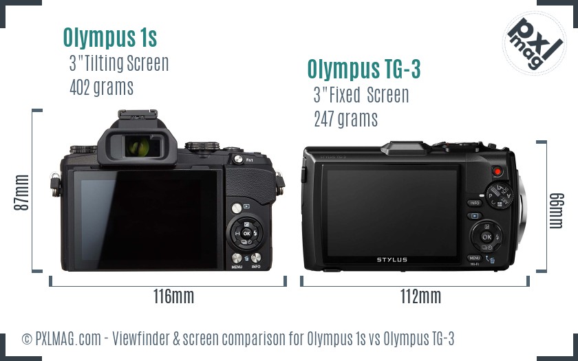 Olympus 1s vs Olympus TG-3 Screen and Viewfinder comparison
