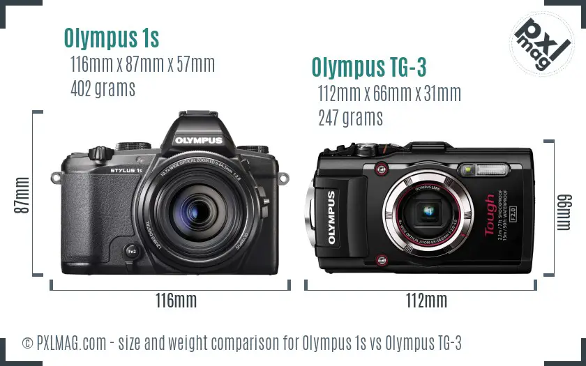 Olympus 1s vs Olympus TG-3 size comparison