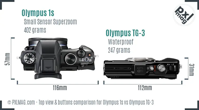 Olympus 1s vs Olympus TG-3 top view buttons comparison