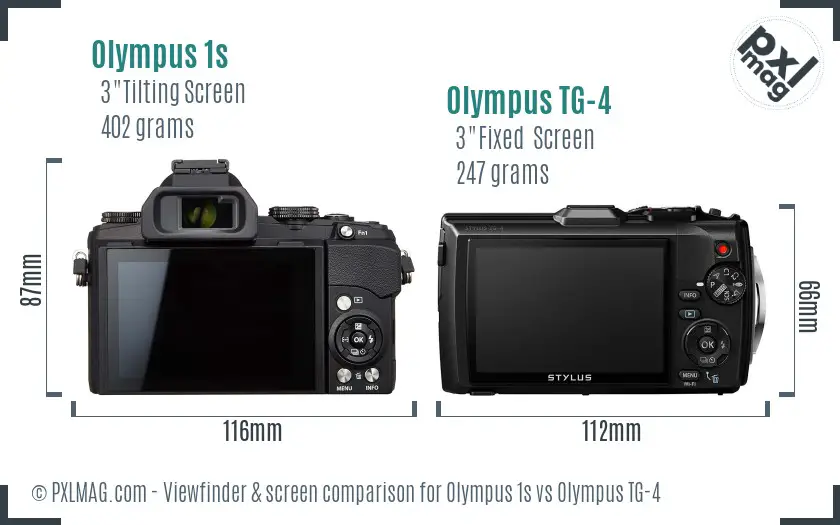 Olympus 1s vs Olympus TG-4 Screen and Viewfinder comparison