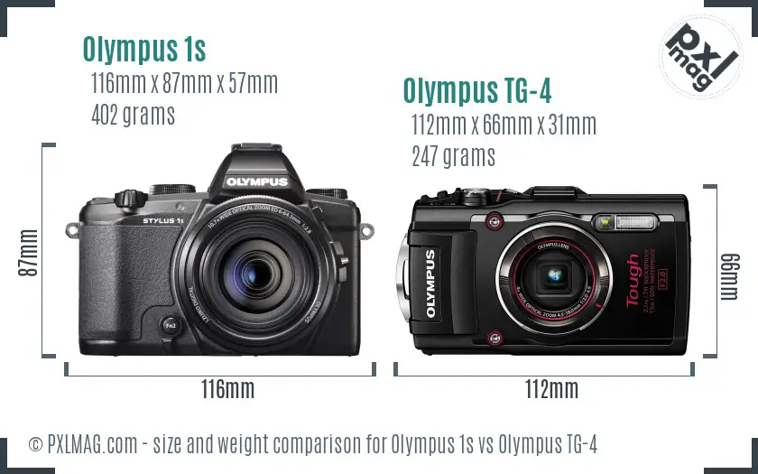 Olympus 1s vs Olympus TG-4 size comparison