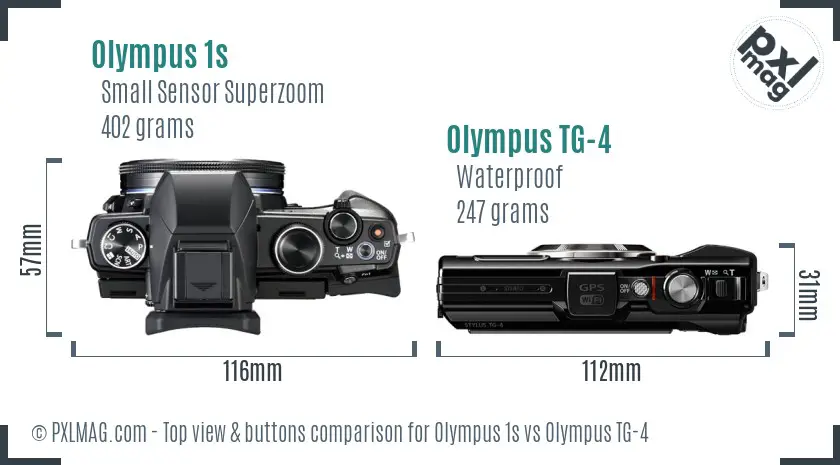 Olympus 1s vs Olympus TG-4 top view buttons comparison