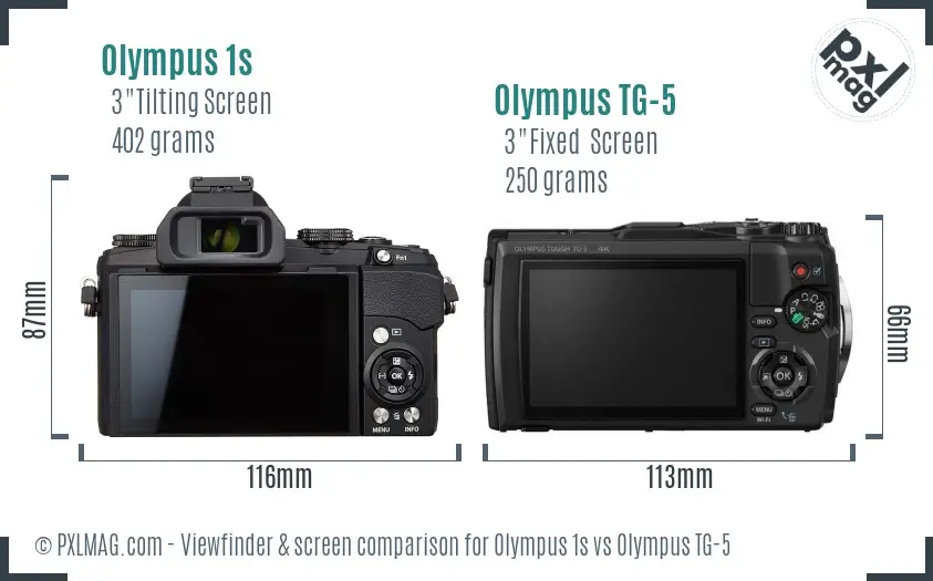 Olympus 1s vs Olympus TG-5 Screen and Viewfinder comparison