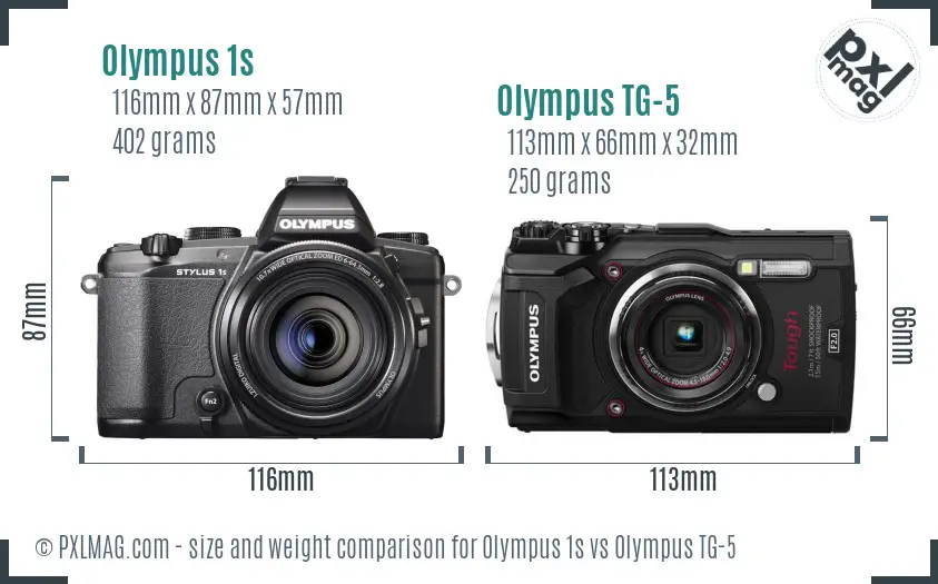 Olympus 1s vs Olympus TG-5 size comparison