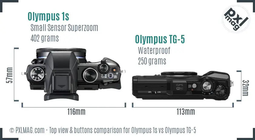Olympus 1s vs Olympus TG-5 top view buttons comparison