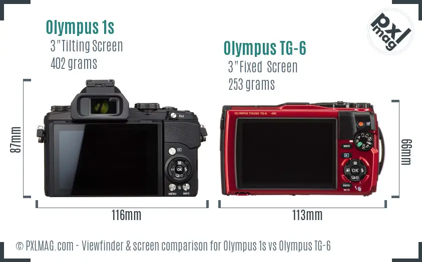 Olympus 1s vs Olympus TG-6 Screen and Viewfinder comparison