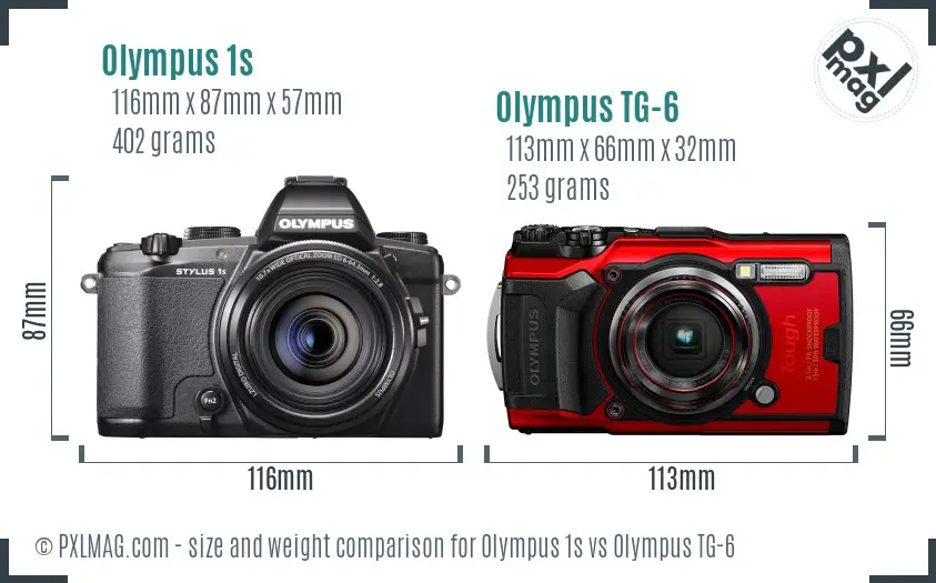 Olympus 1s vs Olympus TG-6 size comparison