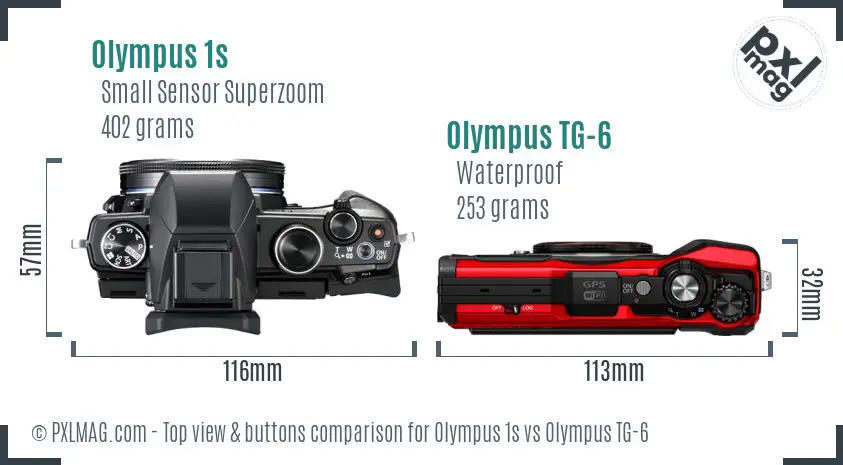 Olympus 1s vs Olympus TG-6 top view buttons comparison