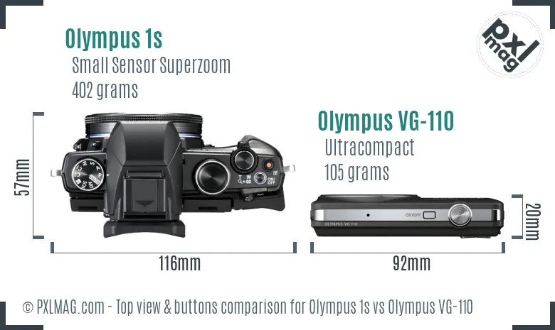 Olympus 1s vs Olympus VG-110 top view buttons comparison