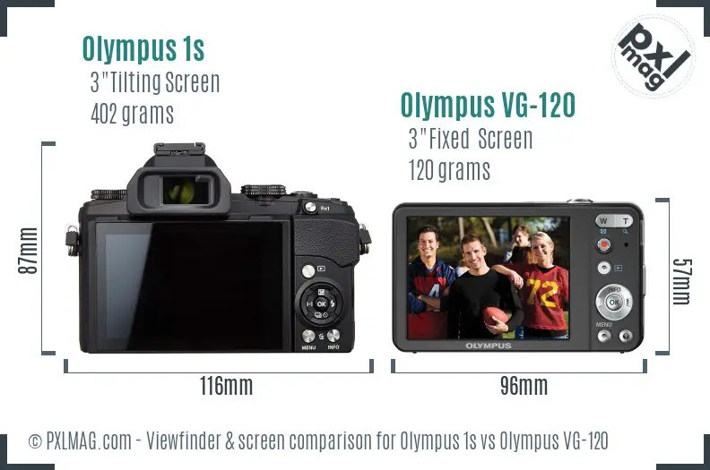 Olympus 1s vs Olympus VG-120 Screen and Viewfinder comparison