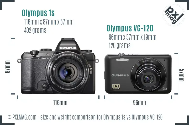 Olympus 1s vs Olympus VG-120 size comparison