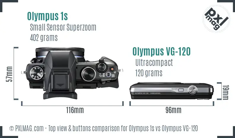 Olympus 1s vs Olympus VG-120 top view buttons comparison