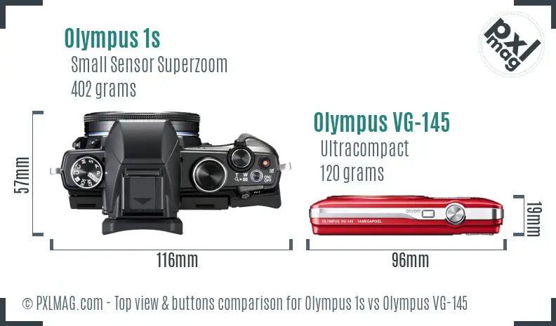 Olympus 1s vs Olympus VG-145 top view buttons comparison