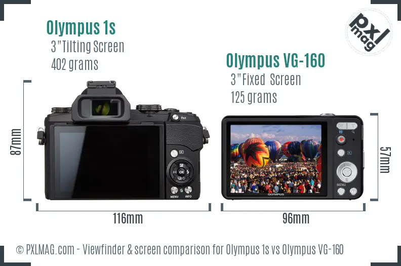 Olympus 1s vs Olympus VG-160 Screen and Viewfinder comparison