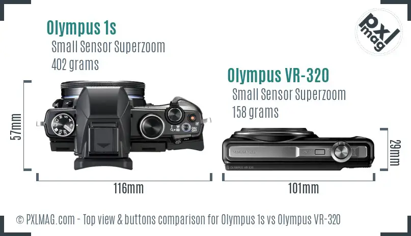 Olympus 1s vs Olympus VR-320 top view buttons comparison
