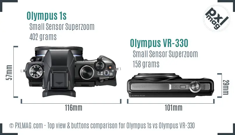 Olympus 1s vs Olympus VR-330 top view buttons comparison