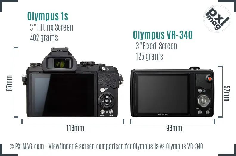 Olympus 1s vs Olympus VR-340 Screen and Viewfinder comparison