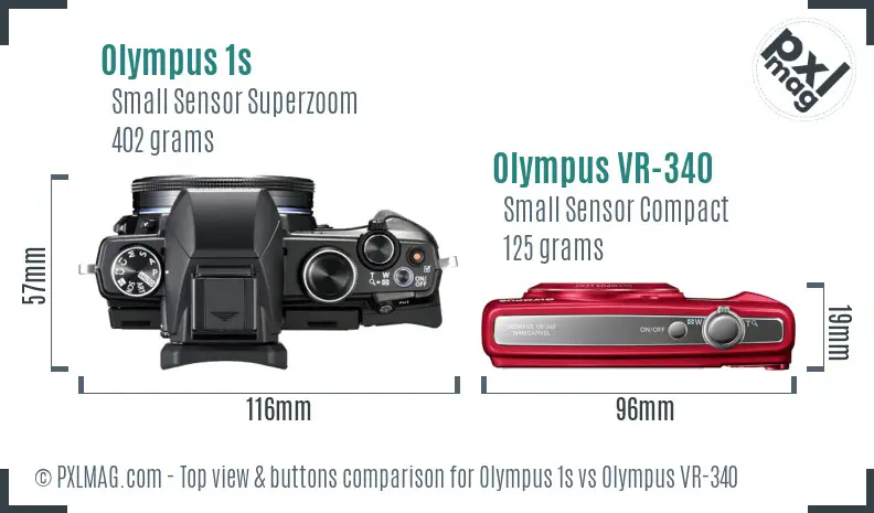 Olympus 1s vs Olympus VR-340 top view buttons comparison