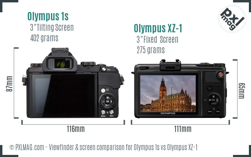 Olympus 1s vs Olympus XZ-1 Screen and Viewfinder comparison