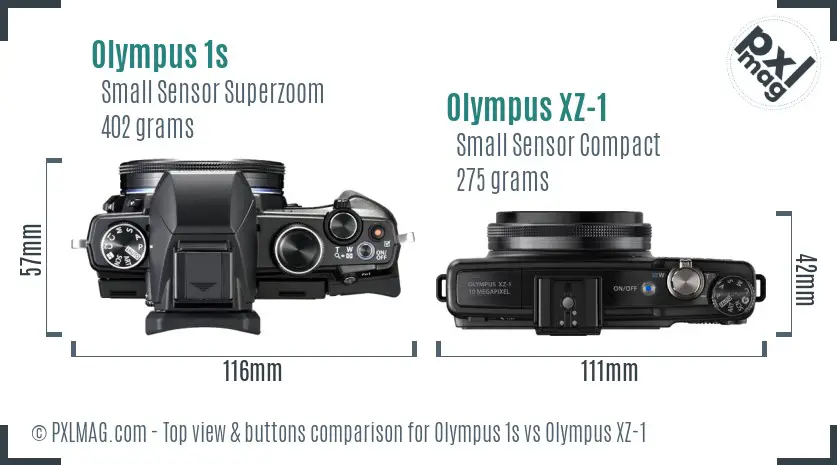 Olympus 1s vs Olympus XZ-1 top view buttons comparison