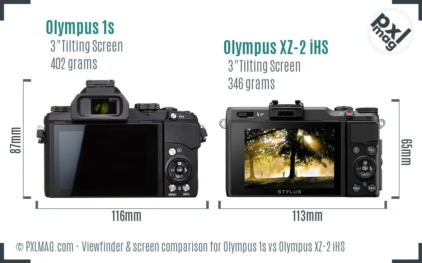 Olympus 1s vs Olympus XZ-2 iHS Screen and Viewfinder comparison