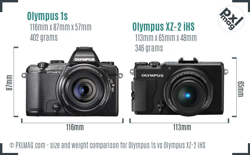 Olympus 1s vs Olympus XZ-2 iHS size comparison