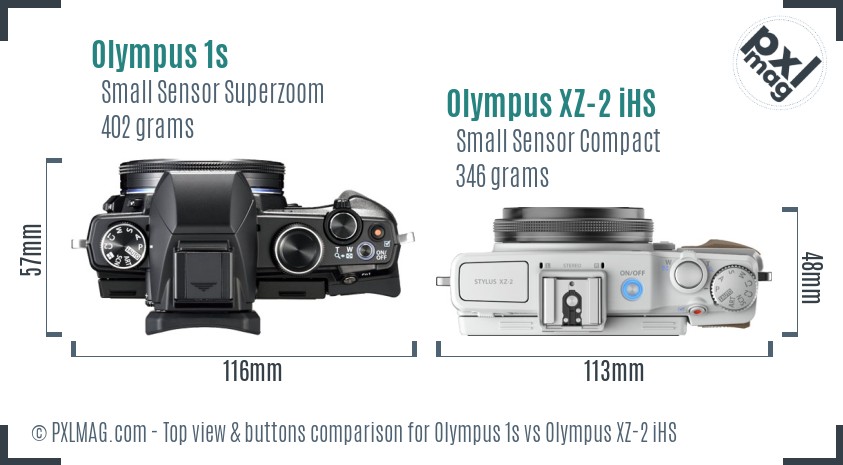 Olympus 1s vs Olympus XZ-2 iHS top view buttons comparison