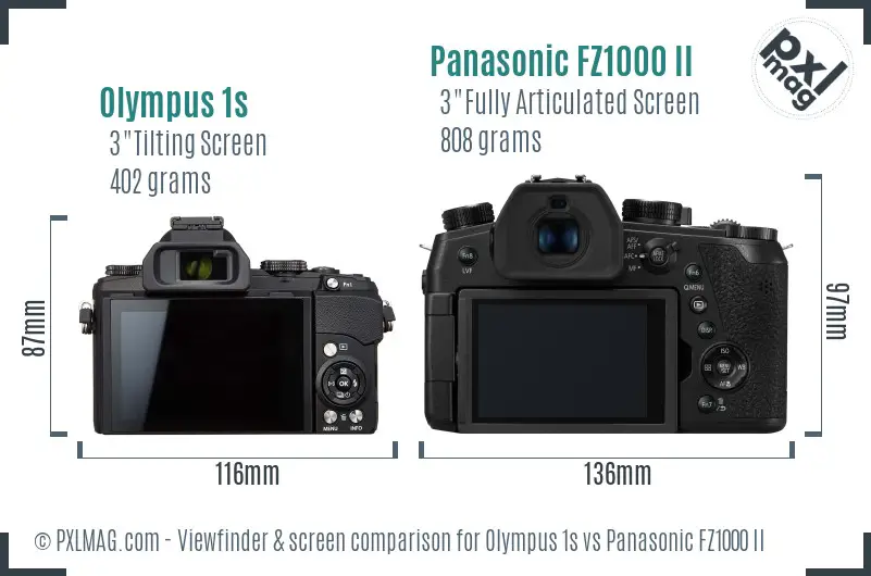 Olympus 1s vs Panasonic FZ1000 II Screen and Viewfinder comparison