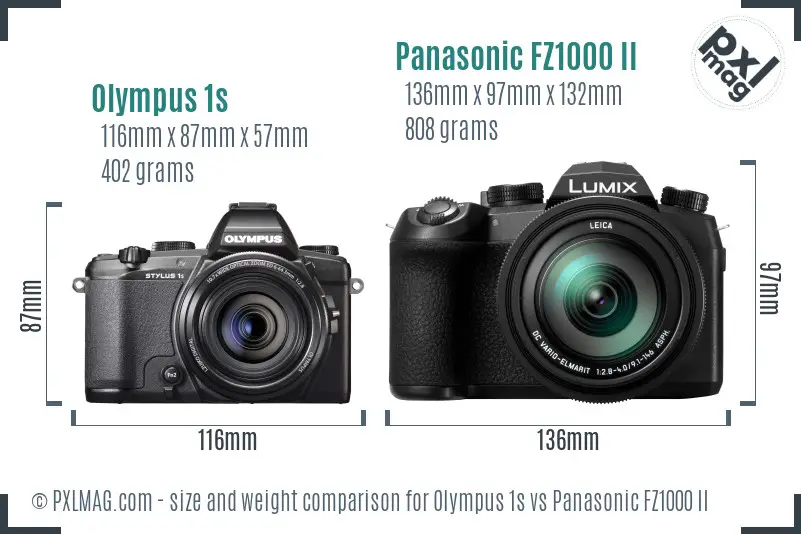 Olympus 1s vs Panasonic FZ1000 II size comparison