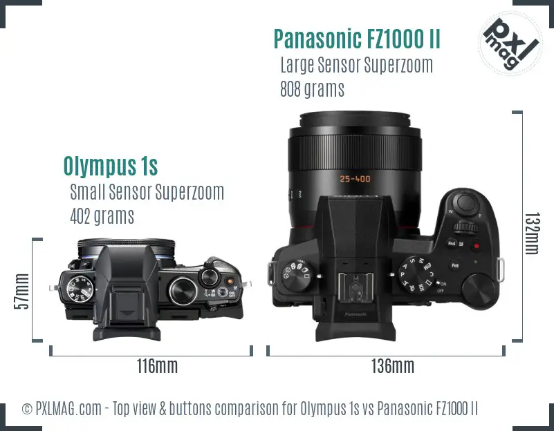 Olympus 1s vs Panasonic FZ1000 II top view buttons comparison