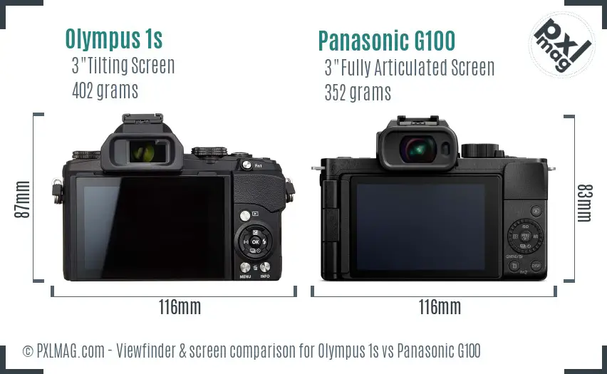 Olympus 1s vs Panasonic G100 Screen and Viewfinder comparison