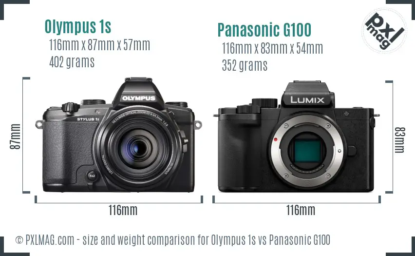 Olympus 1s vs Panasonic G100 size comparison