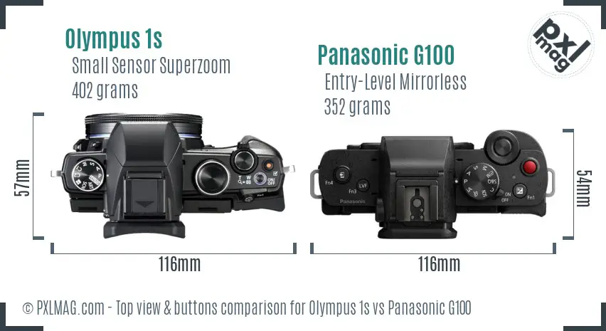 Olympus 1s vs Panasonic G100 top view buttons comparison