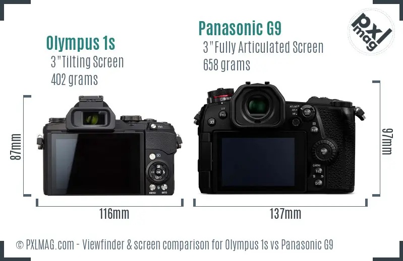 Olympus 1s vs Panasonic G9 Screen and Viewfinder comparison