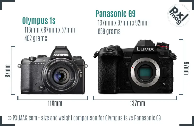 Olympus 1s vs Panasonic G9 size comparison