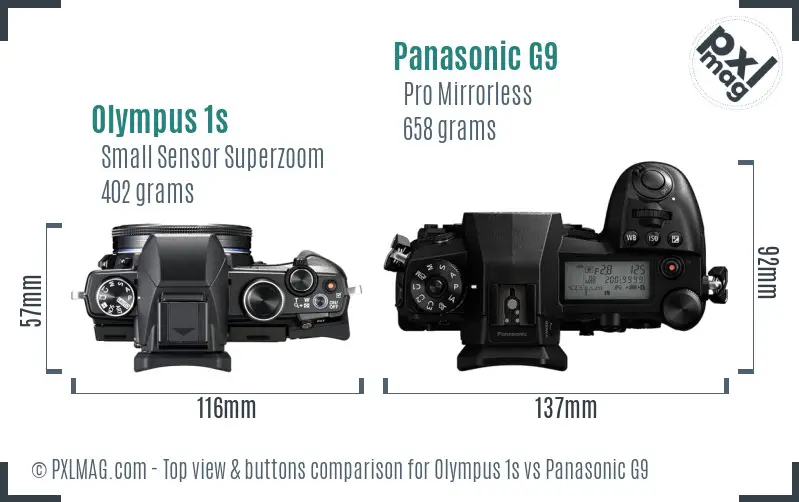 Olympus 1s vs Panasonic G9 top view buttons comparison
