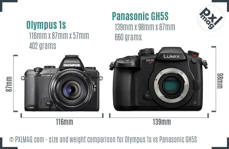 Olympus 1s vs Panasonic GH5S size comparison
