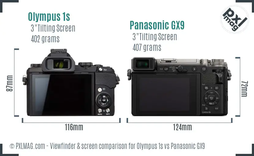 Olympus 1s vs Panasonic GX9 Screen and Viewfinder comparison