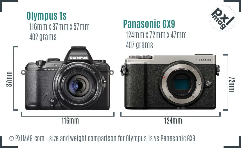 Olympus 1s vs Panasonic GX9 size comparison