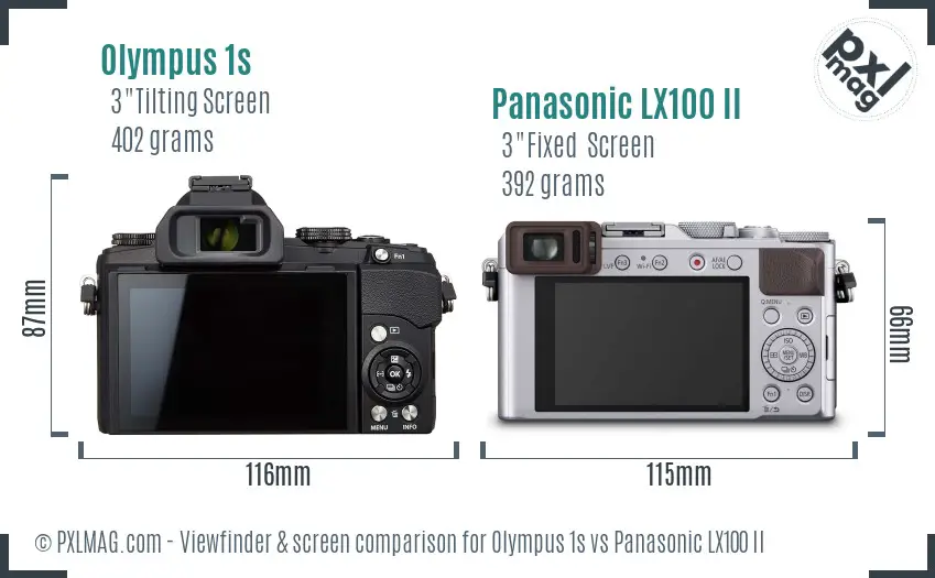 Olympus 1s vs Panasonic LX100 II Screen and Viewfinder comparison
