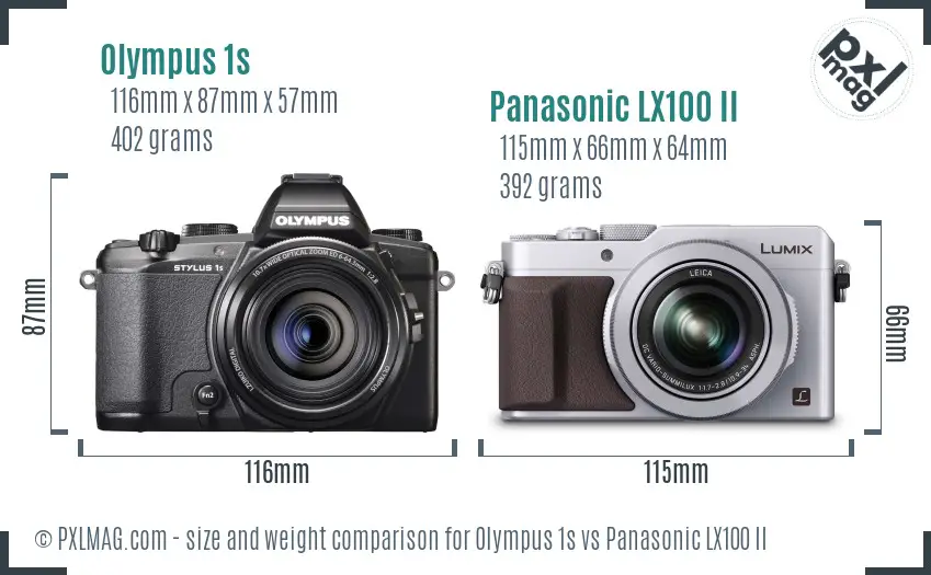 Olympus 1s vs Panasonic LX100 II size comparison