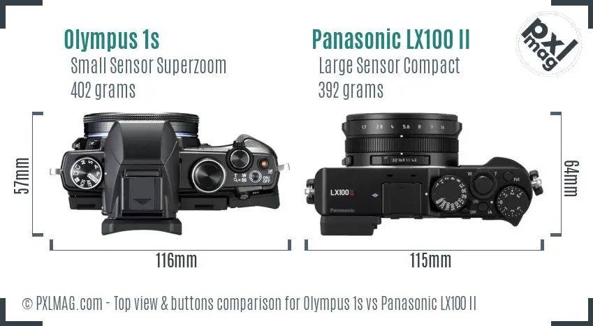 Olympus 1s vs Panasonic LX100 II top view buttons comparison