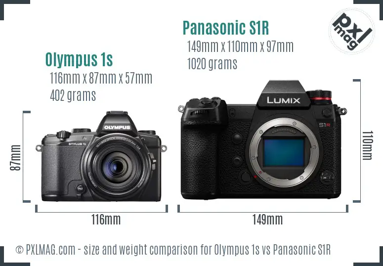 Olympus 1s vs Panasonic S1R size comparison