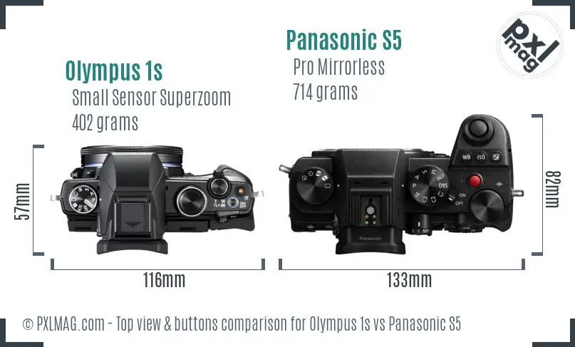 Olympus 1s vs Panasonic S5 top view buttons comparison