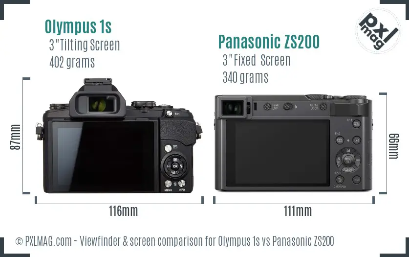 Olympus 1s vs Panasonic ZS200 Screen and Viewfinder comparison
