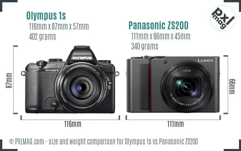 Olympus 1s vs Panasonic ZS200 size comparison