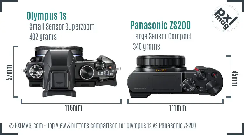 Olympus 1s vs Panasonic ZS200 top view buttons comparison