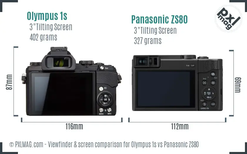 Olympus 1s vs Panasonic ZS80 Screen and Viewfinder comparison