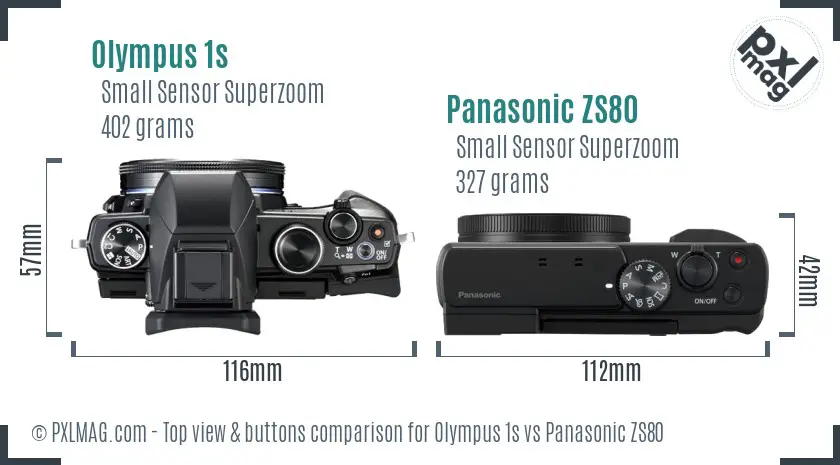 Olympus 1s vs Panasonic ZS80 top view buttons comparison